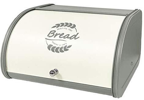 X458 Gray Bread Box Roll Top, Metal Bread Box for Kitchen Countertop, Large Space, Keeps Bakery Items Fresh Longer, Bread Bin for Kitchen Countertop, Breadbox to Store Cookies, Bagels, Muffins