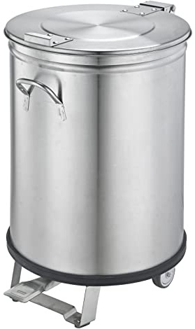 Saro - ME 50 Poubelle à Pédale, Acier Inoxydable, 50 l, avec Roulettes, Poignée et Couvercle Amovible, Roulettes Ø 75 mm, 350 x 350 x 600 mm