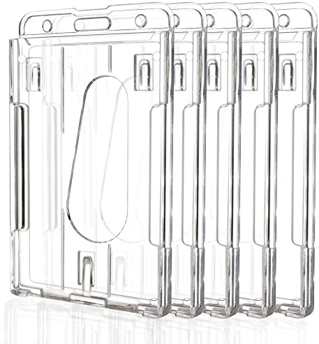 Teskyer Hard Plastic ID Badge Holder, Vertical, 5 Pack
