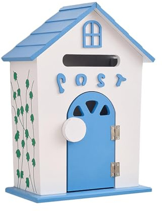 rockible Cassetta postale per montaggio a parete Cassetta postale in legno da giardino Scatola da esterno decorativa Cassetta delle lettere rustica robusta da, Blu