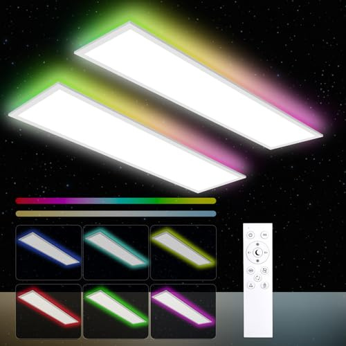 Oraymin LED Panel Deckenleuchte Dimmbar 120x30CM mit Fernbedienung, 40W 4400LM LED Deckenlampe mit Speicherfunktion, 3000K-6500K Warmweiß-Kaltweiß Tageslicht Lampe für Küche Büro Wohnzimmer (2 Stück)