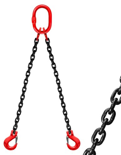 SENKEYFE 2 Ton Chain Sling 1/4 Inch x 5 Ft Lifting Chains 2 Legs Industrial Grab Hooks 4400LBS Capacity Lifting Slings G80 Alloy Steel Engine Chain Hoist Lifts for Cargo Security Towing and Handling
