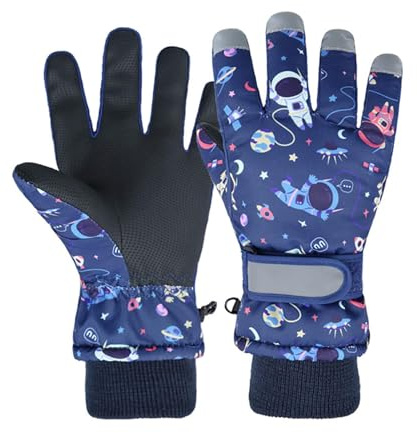 HNGEMSY Handschuhe Kinder Winter Schneehandschuhe Skihandschuhe für 2-13 Jahre Mädchen Jungen PU Palme Wasserdicht Winddichte Warm Fleece Winterhandschuhe
