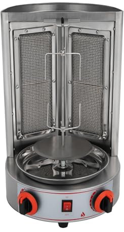 TaNeHaKi Gas Kebab macchina,Griglia da tavolo verticale in acciaio inox con due tubi di riscaldamento per la casa,Rotazione automatica DöNergrill
