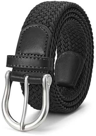 JASGOOD Women Elastic Braided Woven Belt Stretch Canvas Casual Belt 1.4'' for Golf Jeans Pants,Black