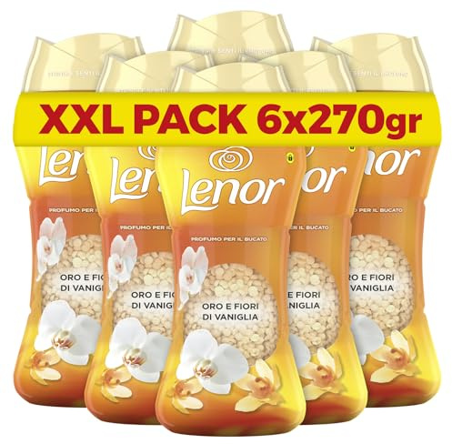 Lenor Profumatore Bucato Perle Profumate Lavatrice,Oro e Fiori Di Vaniglia, Maxi Formato 6 x 270g, Intensificatore Di Profumo