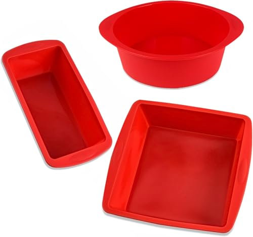 3 Stück Silikonform Kuchen,Silikon Backform Set,Silikonbackform Kastenform Antihaftmittel,Backform Rechteckig Silikon Backform Rund,Silikonbackformen Wiederverwendbare für Gebäck Brot Backen