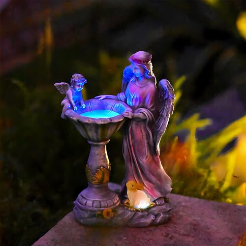 Tuzsocr Solar Engel Gartenstatuen,Schutzengel-Figur mit LED Vogeltränke,Gartendeko für Außen Groß Solarleuchte,Wetterfest Grabschmuck für Friedhof,Fairy Engel Skulptur Deko Rasen,Hof,Terrasse (Stil 2)
