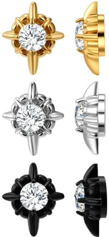 Flongo örhängen utan öronhål för kvinnor: 3 stycken magnetiskt rostfritt stål unisex örhängen med zirkon – clip on fake piercing – kvadratiska kristallmagnet örhängen – icke-pierccing smyckesset