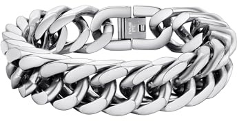 PROSTEEL Mens Bracelet Chain Stainless Steel Cuban Link Silver Bracelets Chunky Heavy Jewellery for Boys Teen 17mm 21cm