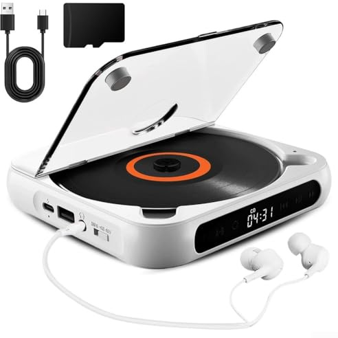 ZAMETTER CD Player USB Rechargeable Blue-tooth CD Players with Earphones Portable Playtime In Car Personal Music Players Wireless Wired Playback Home Travel Lightweight Music Player(White)