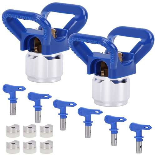 Gugxiom 6 Pcs Airless Paint Sprayer Tips with 2 Seats | Reversible Airless Paint Spray Guns Nozzles Set, 211, 315, 417, 515, 517, 523, for Interior & Exterior Spraying Works