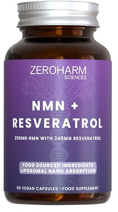 ZeroHarm NMN with Resveratrol – Liposomal Absorption – Powered by Real Food Ingredients – 60 Vegan Capsules