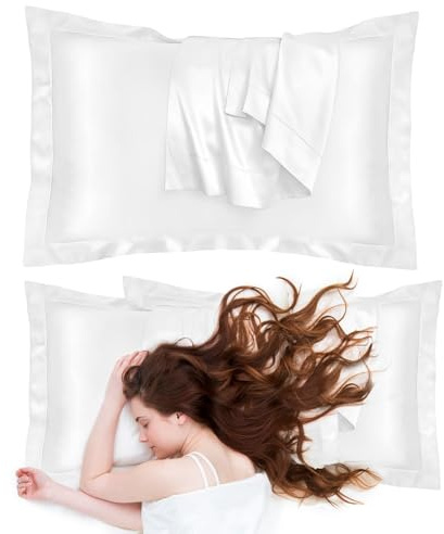 Federe In Seta Per Cuscini Letto 50x80 CM,2 Pezzi Federa Seta Cuscino Capelli E Pelle, Chiusura A Busta, Antiattrito Anticrespo, Tocco Fresco Traspirante Per Casa Hotel (2, Bianco)
