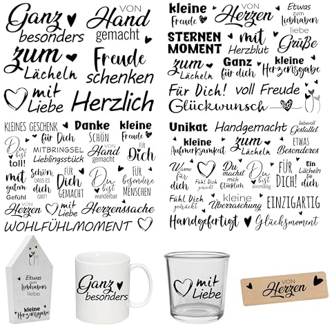 Rub On Sticker ca.A5 19x14cm-Spruch Deko zum Geburtstag, Keraflott, Hochzeit, Zuhause, Wischfolie für Möbel, Glas, Holz, Fotoalbum, DIY Deko, Aufkleberästhetik(4PCS)(MITBRINGSEL)