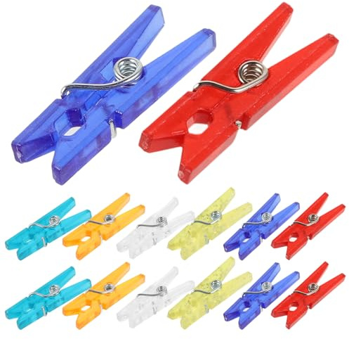 NUOBESTY 100 Mini Mollette in Plastica Trasparente e Colori Assortiti 2,5 Cm, Clip Classiche Leggere per Vestiti e Foto, Multiuso per Decorazioni, Artigianato e Colore Casuale