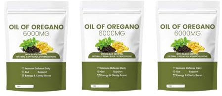 Oreganoolja med svartfröolja (6000mg) - Immun- och matsmältningsstöd - Icke-GMO - 180 count,3Pcs