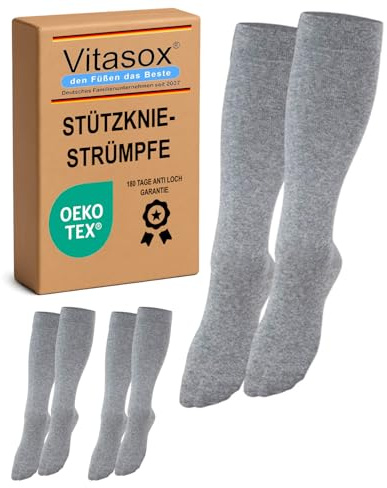 Vitasox Stützstrümpfe für Damen & Herren, 2 Paar silber 39/42, Reisestrümpfe, Stützkniestrümpfe aus Baumwolle mit Kompression für Flug, Büro und Auto, Thrombose Socken gegen geschwollene Beine, 44451