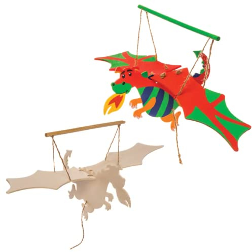 Baker Ross Bastelsets Holzfiguren Drache (3er-Pack) Bewegliche Puppen mit Flügelschlag für Kinder zum Basteln im Klassenzimmer, für Regentage, Kunsthandwerk oder Vereine., AW568, Mittel