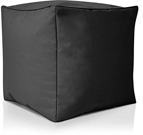 Green Bean Sitzsack-Hocker 40x40x40cm mit EPS-Perlen Füllung - Fußhocker Fußkissen Sitz-Pouf für Sitzsäcke - Bodenkissen für Kinder und Erwachsene - Fußablage Sitzkissen Sitzhocker Schwarz