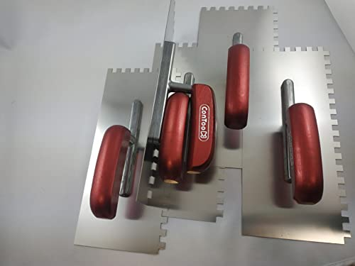 Zahnspachtel Set 5 Stück Zahnkelle Maurerkelle Holzgriff Edelstahl 280x130 Zahn 6x6mm Contoo CT029