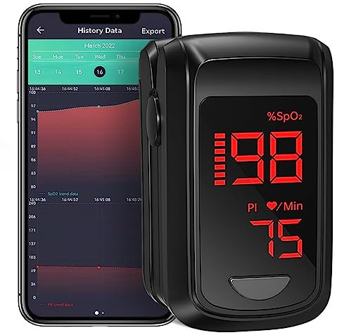 Saturimetro Da Dito Professionale Certificato Con Bluetooth, Pulsossimetro Da Dito/Ossimetro Da Dito/Misuratore Ossigeno Da Dito Per Gli Adulti Che Controllano La SpO2 Frequenza Cardiaca, PI