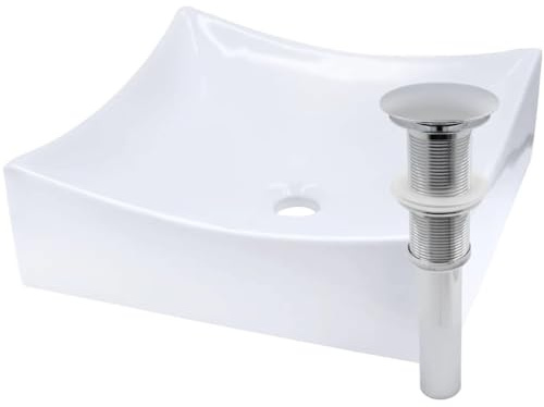 Miseno MVS-NP-218421 15-3/4 Square Porcelain Vessel Bathroom Sink and Umbrella Drain Assembly - Polished White/Chrome Drain