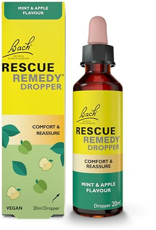 Rescue Remedy Compte-gouttes 20 ml (menthe et pomme) Confort et rassurance, soutien naturel du bien-être émotionnel, formule végétalienne aux essences florales, voyage, examens