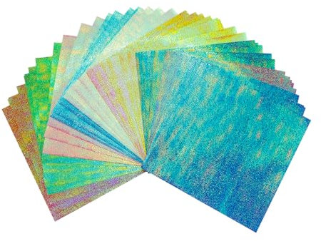 ZJIVQO 50 Stück Schillerndes Glitzerpapier, Glänzendes Origami-Papier, Regenbogen-Faltpapier für Bastelarbeiten, Kunstzubehör, 10