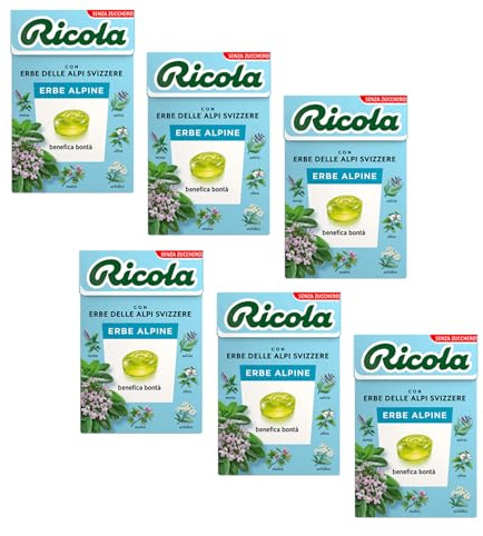 Ricola® | Caramelos duros de hierbas alpinas | Caramelos de Hierbas Suizas Sin Azúcar - 6 Cajas (300 Gr)