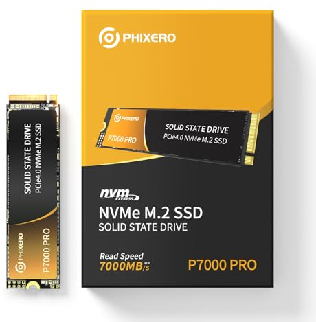 PHIXERO P7000Pro 2TB M.2 NVMe SSD - PCIe Gen4x4-7000 MB/s Lesegeschwindigkeit | Bis zu 3-mal schneller als herkömmliche SSD | Ideal für PS5, Gaming & Videobearbeitung