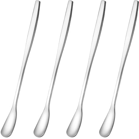 Eiskaffee Löffel Lang 4 Stück 15,2 cm Silber Latte Macchiato Löffel, Lange-Löffel Eislöffel, Eislöffel Edelstahl, Lang Rührlöffel aus Edelstahl für Eiskaffee Eistee Milchshake Eisbecher