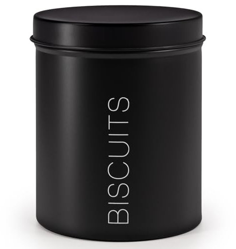 EHC Biscuit Tin Airtight, Cookie Jar Container, Biscuit Barrel, Round Biscuit Box Storage, Black, 130 x 16.5 cm