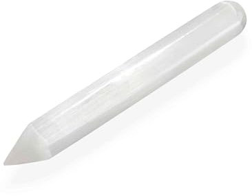 NKlaus Selenita Masajeador Punta 15,5 cm – Varilla de masaje de selenita hecha a mano con extremo puntiagudo, para meditación, curación y trabajo energético, promueve la claridad y la armonía en