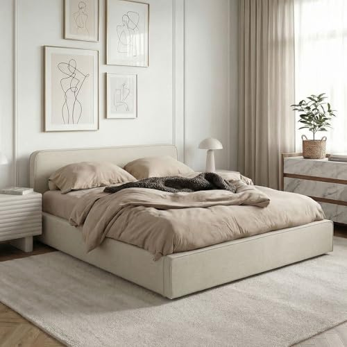 IDIMEX Polsterbett MARINI Doppelbett 120x200 cm in beige - Bett gepolstert mit Lattenrost, modernes Design & stabiles Holzgestell mit Kunststofffüßen