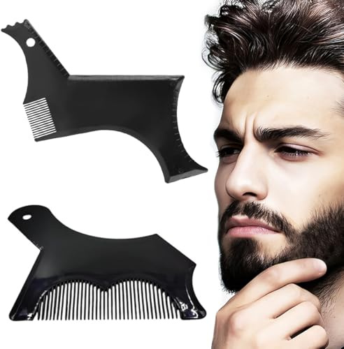 LAKPYN 2 Piezas de Plantillas para Barba para Hombres, Para el Estilismo de la Barba, Formas Simples, Corte y Estilismo (Negro)