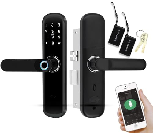 Fredorlokk Cerradura de puerta inteligente con asa, cerradura electrónica biométrica 5 en 1, aplicación de contraseña de huellas dactilares, acceso a llave de tarjeta inteligente, pantalla táctil