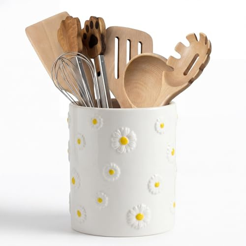 LemonRoad 6.7 H Daisy Utensil Holder for Kitchen Counter,