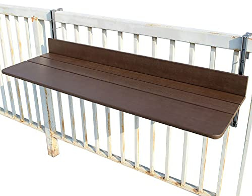 Hängbord, balkonghängbord med balustrad, höjdjusterbart sidobord för laptop, laptopskrivbord, terrassräcke, trädgårdshylla, sidobord för utomhusbruk, brunt (8 storlekar)
