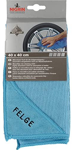 NIGRIN Mikrofaser-Tuch Felge, streifenfreie Reinigung der Felge, löst effizient Schmutz, besonders saugstark und garantiert fusselfrei, Auto Microfasertuch Autopflege, 40x40 cm
