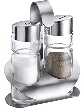Westmark Menage Salz und Pfeffer, 3-tlg., Fassungsvermögen: je 40 ml, Rostfreier Edelstahl/Glas, Wien, Silber/Transparent, 65022260