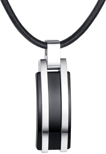True Rebels Herren-Halskette Echtleder schwarz 51 cm - Dogtag Anhänger | Lederhalskette,Edelstahlanhänger,Männerschmuck,Kette,Echtlederschmuck