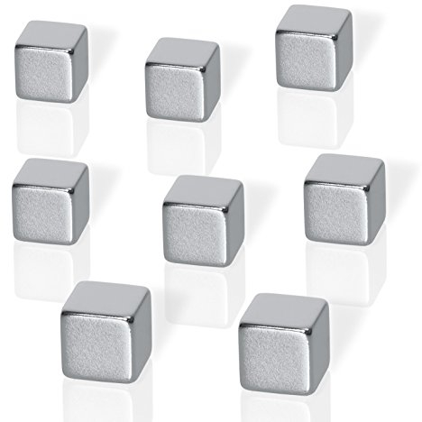 Sigel B3101 Neodym-Magnete BeBoard, Würfelmagnete im XL Format, gut zu greifen, extrem stark, 8er-Set, silber, für Glas-Magnettafeln, Whiteboards, Kühlschränke