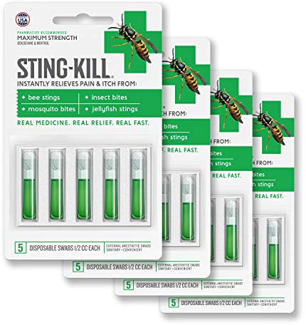 Sting-Kill First Aid Maximum Strength Disposable Anesthetic Swabs, For Sting Relief, 5 Count (Pack of 4)