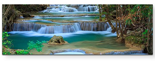 Paul Sinus Art Leinwandbilder | Bilder Leinwand 120x40cm traumhafter Wasserfall im Wald – Thailand