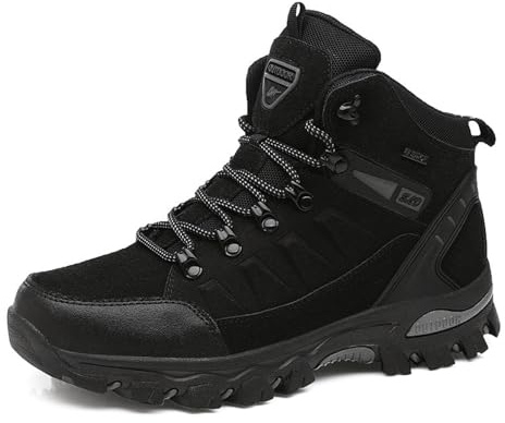 WOWEI Hiking Boots Lace-up Waterproof Non-Slip Outdoor Sports Men Women Mountain Trekking Shoes for All Season Walking Travelling, Black-1, 10.5 UK