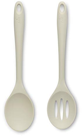 Zeal Non-Stick Silicone Slotted Spoon & Cooks Spoon 2-Piece Set - Cream