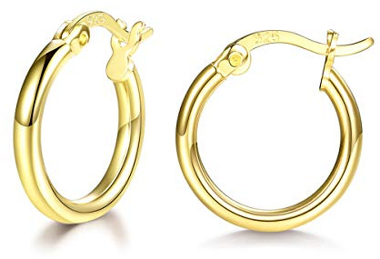 wynn's Gold Earrings for Women, 925 Sterling Silver Hoops Earrings, Anti-allergic Huggie Hinged Small Slepper Hoops, Gift for Girls, Diameters in 16 mm, Gold Hoop Earrings