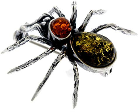 Spinne-Brosche Sterling-Silber 925 Baltischer Mehrfarbiger Bernstein - 4152M2