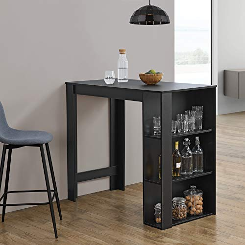 [en.casa] Bartisch Danderyd Bistrotisch Esstisch 120 x 60 x 106 cm Küchentheke mit 3 Ablagefächern Stehtisch Bartheke für Esszimmer Wohnzimmer Küche Schwarz